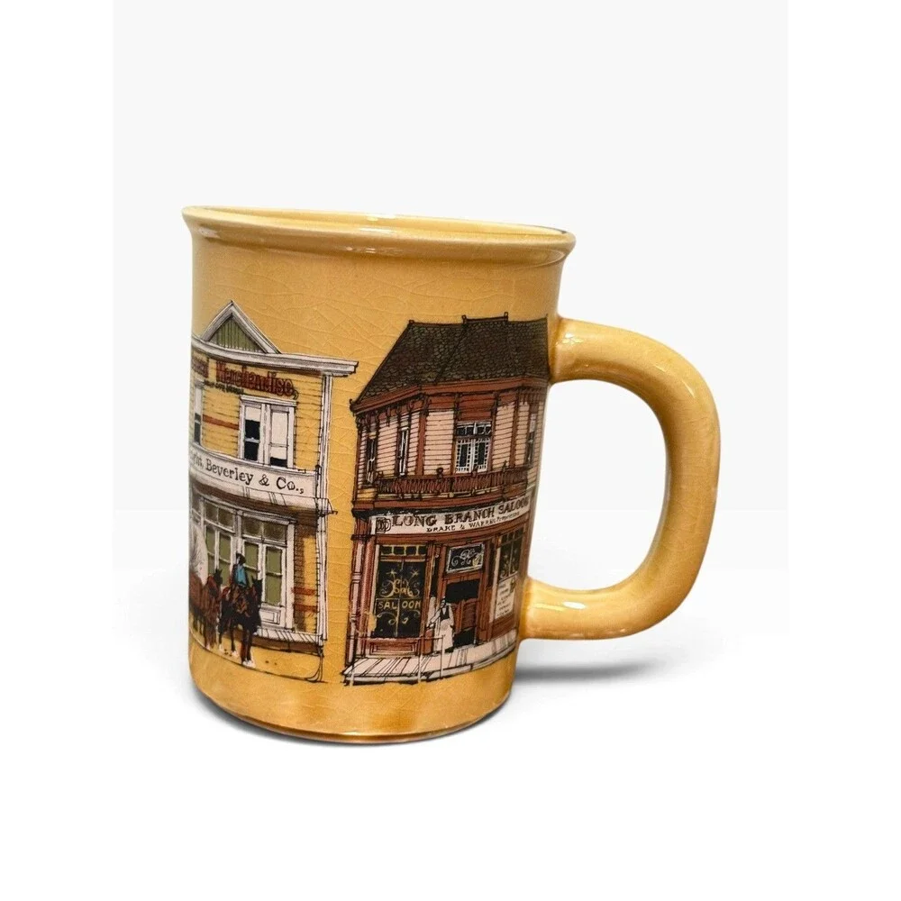 Vintage 80s Enesco Old West Western Coffee Mugs Japan Made Main Street Saloon